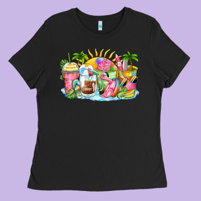 Beach Summer Coffee Cups Ladies Tee Designed By Zillion Design Studio
