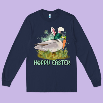 Hoppy Easter Duck Hunting Long Sleeve Tee Designed By Maliassmallbusiness