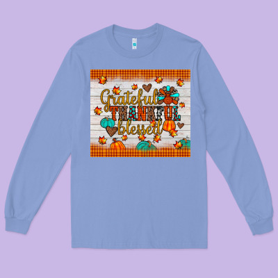 Grateful Thankful Blessed Long Sleeve Tee Designed By Jahusdesignshop