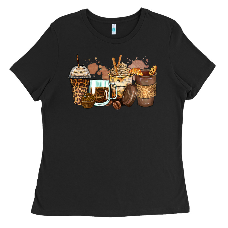 Leopard Coffee Cups Ladies Tee by Zillion Design Studio | Teevron