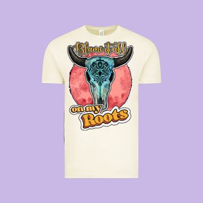Blame It All On My Roots Bull Skull Black Vintage Tee Designed By Jahusdesignshop