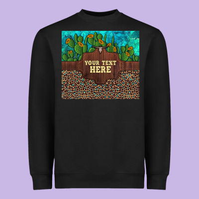 Preview Custom Cactus And Sunflowers Leopard Turquoise Heavyweight Sweatshirt Designed By Artiststas