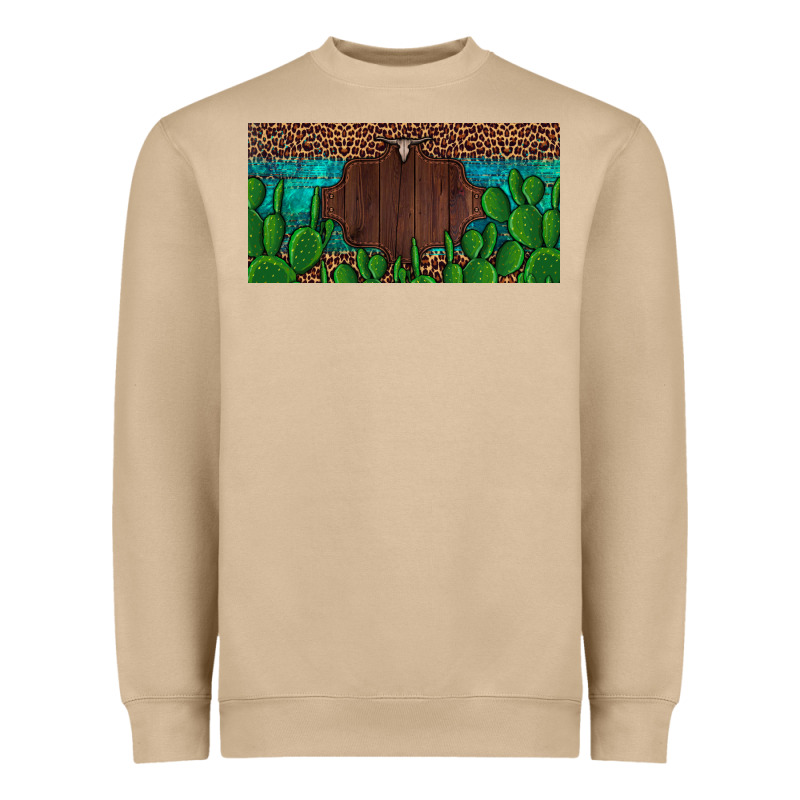 Western Cactus Leopard And Turquoise Custom Nametext License Plate Heavyweight Sweatshirt by Artiststas | Teevron