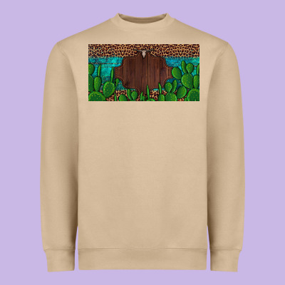 Western Cactus Leopard And Turquoise Custom Nametext License Plate Heavyweight Sweatshirt Designed By Artiststas