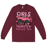 Burgundy girls like monster trucks too Long Sleeve Tee - MaliasSmallBusiness