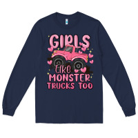 Navy girls like monster trucks too Long Sleeve Tee - MaliasSmallBusiness