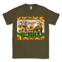 Army Green Western Charolais Bull With Sunflowers Classic Tee - LillyAllenDesigns
