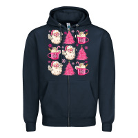Navy retro doodle pink christmas Zipper Hoodie - MaliasSmallBusiness