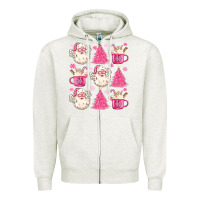 Oatmeal Heather retro doodle pink christmas Zipper Hoodie - MaliasSmallBusiness