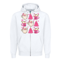 White retro doodle pink christmas Zipper Hoodie - MaliasSmallBusiness