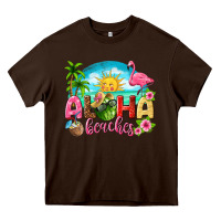 Chocolate Brown aloha beaches Heavy Core Tee - texasbilliewilder
