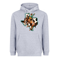 Cowhide Texas Map Rodeo Cowboy Heavyweight Hoodie | Teevron