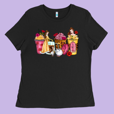 Princess Cartoon Coffee Cups Ladies Tee Designed By Zillion Design Studio