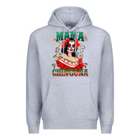 Heather Grey Mama Chingona Skull Premium Hoodie - texasbilliewilder