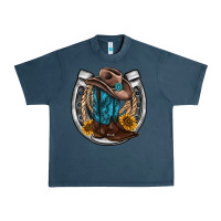 Midnight Navy western horseshoe boots hat rope sunflower Urban Heavy Tee - AdoDesignShop