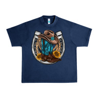 Navy western horseshoe boots hat rope sunflower Urban Heavy Tee - AdoDesignShop