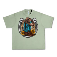 Oil Green western horseshoe boots hat rope sunflower Urban Heavy Tee - AdoDesignShop