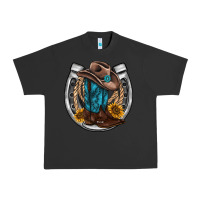 Pigment Black western horseshoe boots hat rope sunflower Urban Heavy Tee - AdoDesignShop