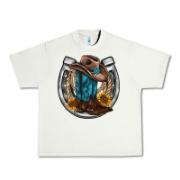 Western Horseshoe Boots Hat Rope Sunflower Urban Heavy Tee | Teevron