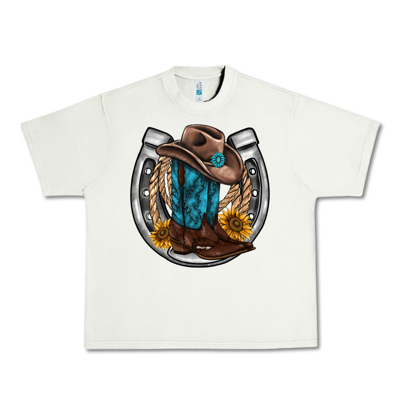 Western Horseshoe Boots Hat Rope Sunflower Urban Heavy Tee by AdoDesignShop | Teevron