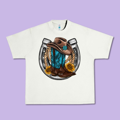 Western Horseshoe Boots Hat Rope Sunflower Urban Heavy Tee Designed By Adodesignshop