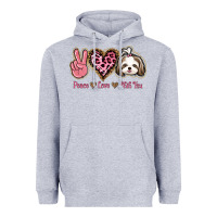 Heather Grey Peace Love Shih Tzu Heavyweight Hoodie - Bettercallsaul