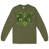 Army Green kiss me i'm irish Long Sleeve Tee - MaliasSmallBusiness