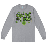 Heather Grey kiss me i'm irish Long Sleeve Tee - MaliasSmallBusiness