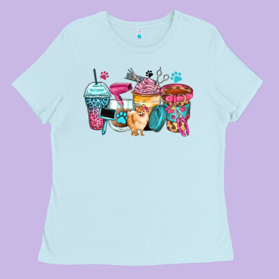 Pet Groomer Coffee Cups Ladies Tee Designed By Zillion Design Studio