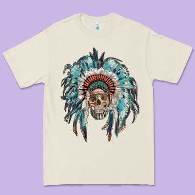 Indian Headdress With Native American Skull Premium Tee Designed By Ranaportraitstore