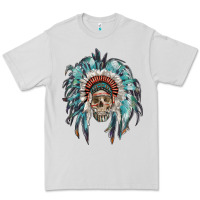 Dove Grey indian headdress with native american skull Premium Tee - RanaPortraitStore