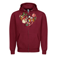 Burgundy christmas heart Zipper Hoodie - MaliasSmallBusiness