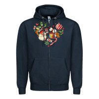 Navy christmas heart Zipper Hoodie - MaliasSmallBusiness