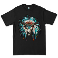 Black indian headdress with bull skull Premium Tee - RanaPortraitStore