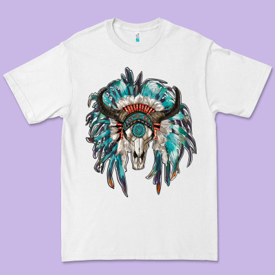Indian Headdress With Bull Skull Premium Tee Designed By Ranaportraitstore