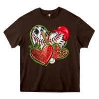 Chocolate Brown baseball with strawberry hearts Heavy Core Tee - texasbilliewilder