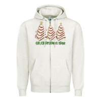 Oatmeal Heather oh christmas tree cake Zipper Hoodie - MaliasSmallBusiness