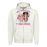 Oatmeal Heather but first cafecito y pan dulce Zipper Hoodie - MaliasSmallBusiness