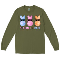 Army Green peepin it real easter glitter Long Sleeve Tee - MaliasSmallBusiness