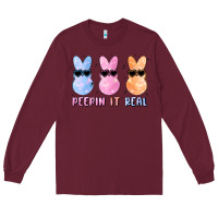 Burgundy peepin it real easter glitter Long Sleeve Tee - MaliasSmallBusiness