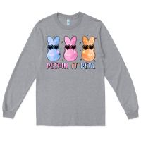 Heather Grey peepin it real easter glitter Long Sleeve Tee - MaliasSmallBusiness