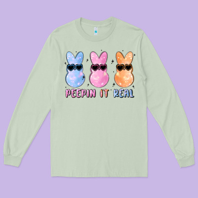 Peepin It Real Easter Glitter Long Sleeve Tee Designed By Maliassmallbusiness