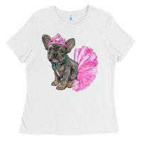 White Balerina French Bulldog With Tutu Ladies Tee - RanaPortraitStore