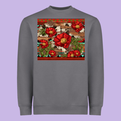 Red Flower And Cactus With Cowhide And Aztec Heavyweight Sweatshirt Designed By Artiststas