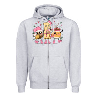Heather Grey mexican christmas pan dulce cartoon characters Zipper Hoodie - MaliasSmallBusiness