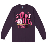 Plum strike out cancer baseball Long Sleeve Tee - MaliasSmallBusiness