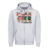 Heather Grey teacher christmas Zipper Hoodie - MaliasSmallBusiness