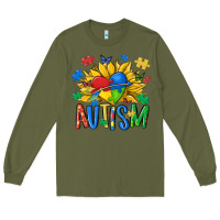 Army Green austism sunflower Long Sleeve Tee - MaliasSmallBusiness