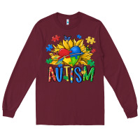 Burgundy austism sunflower Long Sleeve Tee - MaliasSmallBusiness