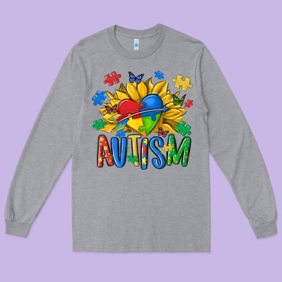 Austism Sunflower Long Sleeve Tee Designed By Maliassmallbusiness